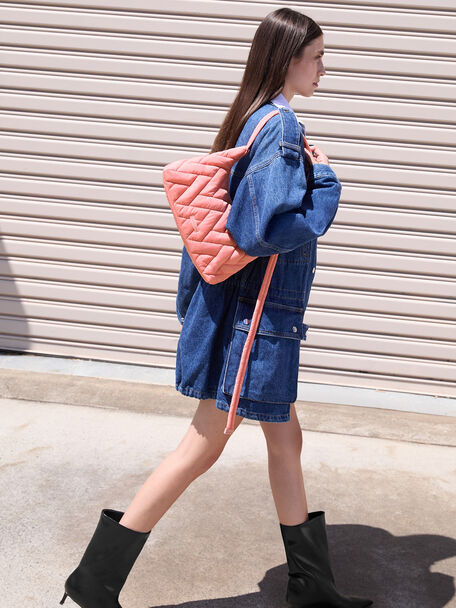Nylon Chevron Shoulder Bag, Guava Pink, hi-res