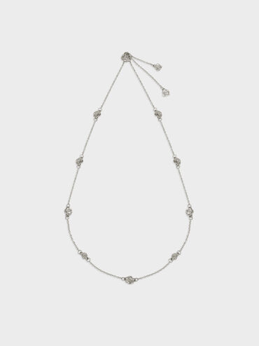 Rosalind Flower-Motif Necklace, Brushed Silver, hi-res