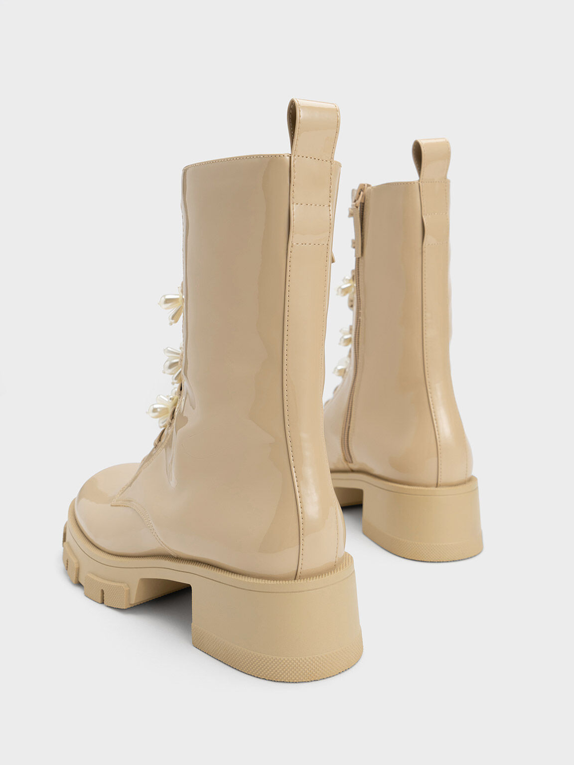 Hayden Bead-Embellished Patent Boots, Nude, hi-res