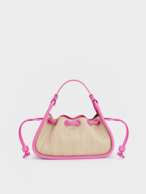 Ashby Raffia Curved Handle Bag, Pink, hi-res