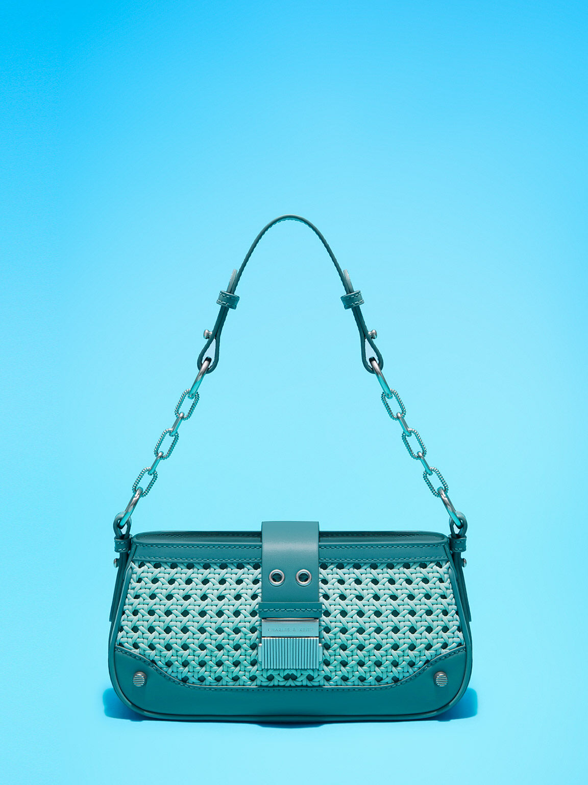 Winslet Woven Belted Shoulder Bag, Turquoise, hi-res