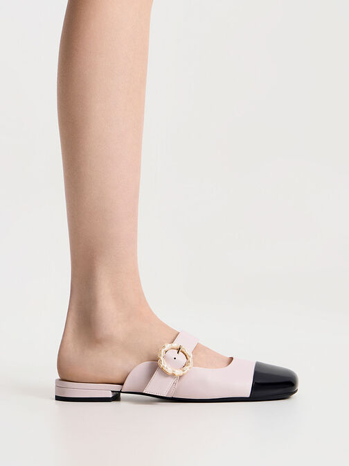 Patent Pearl Buckle Mary Jane Mules, Lilac, hi-res