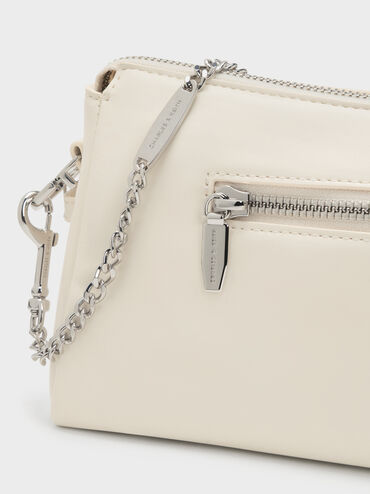 Rachel Front-Pocket Chain Shoulder Bag, Cream, hi-res