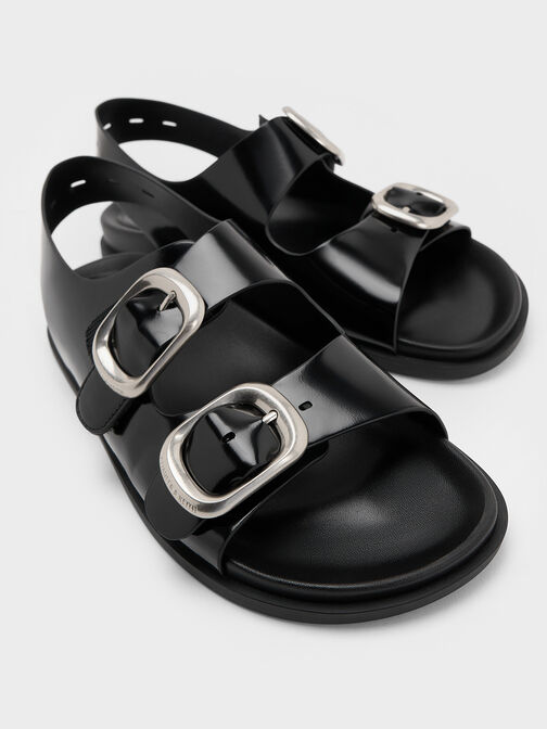 Buckled Double-Strap Slingback Sandals, Black Box, hi-res