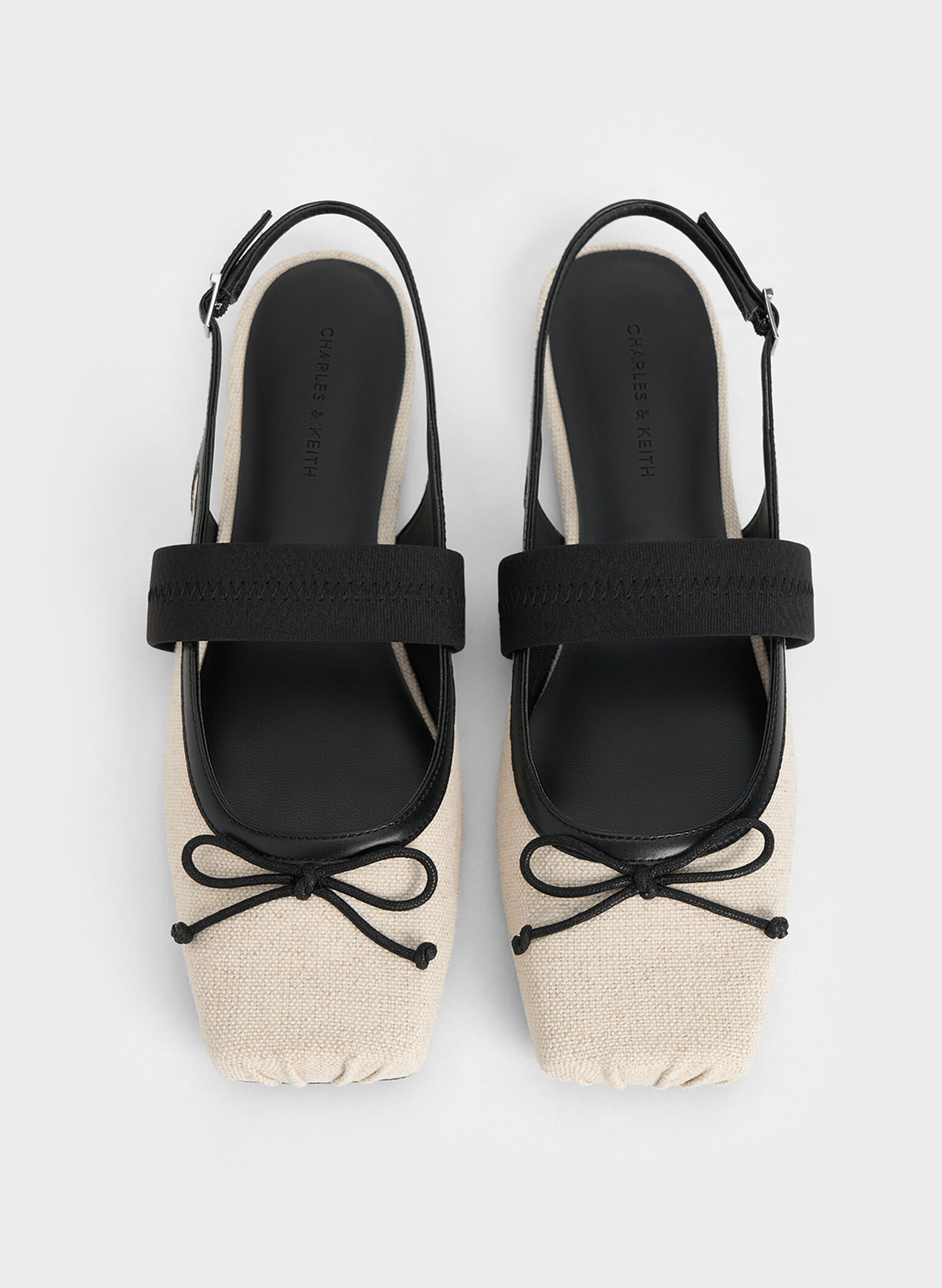 Lyric Linen & Satin Bow Slingback Flats, Beige, hi-res