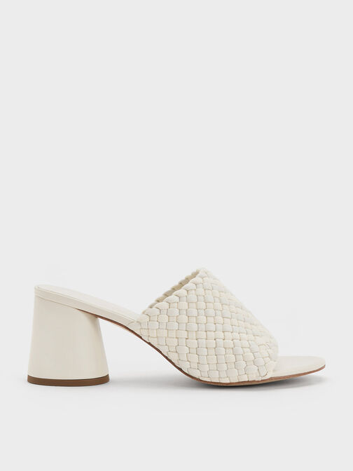 Interwoven Block Heel Mules, Chalk, hi-res