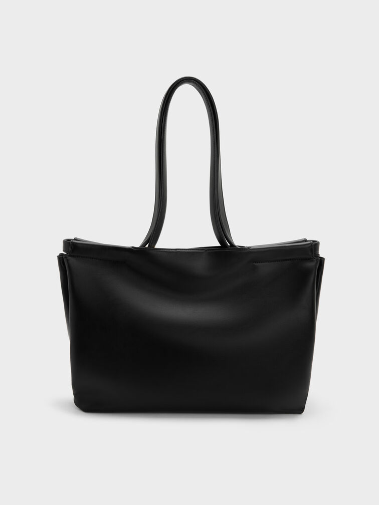 Grand Sac Cabas Zephyr &agrave; Pompon, Noir, hi-res