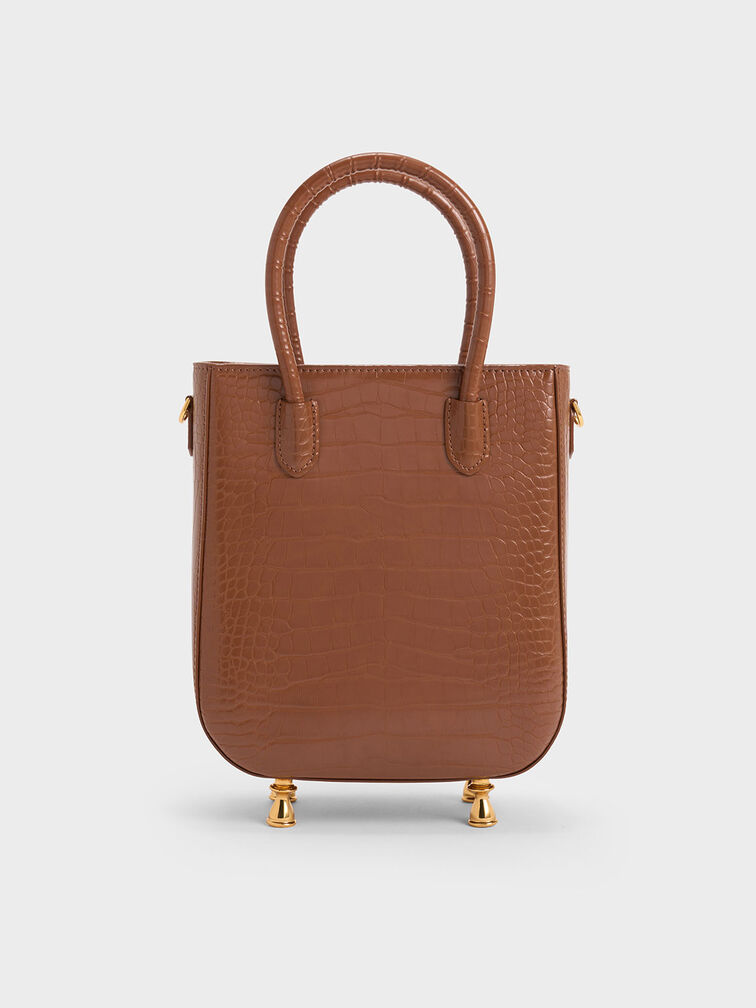 Meriah Croc-Embossed Tote Bag, Chocolate, hi-res