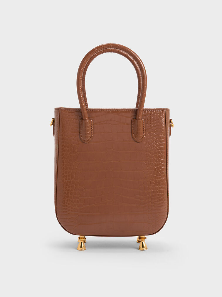 Meriah Croc-Embossed Tote Bag, Chocolate, hi-res