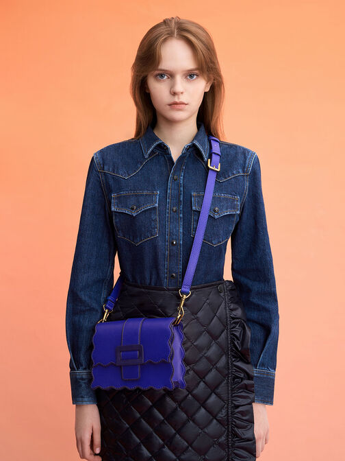 Waverly Scallop-Trim Bag, Cobalt, hi-res