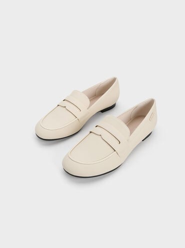 Cut-Out Almond Toe Penny Loafers, Chalk, hi-res