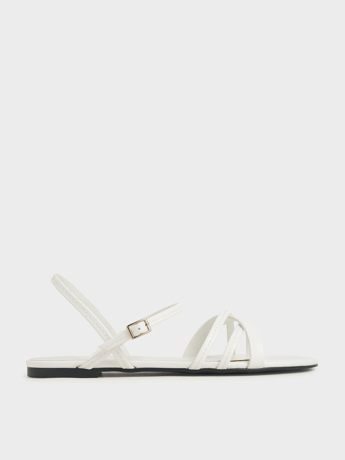 Criss-Cross Ankle Strap Flats, White, hi-res