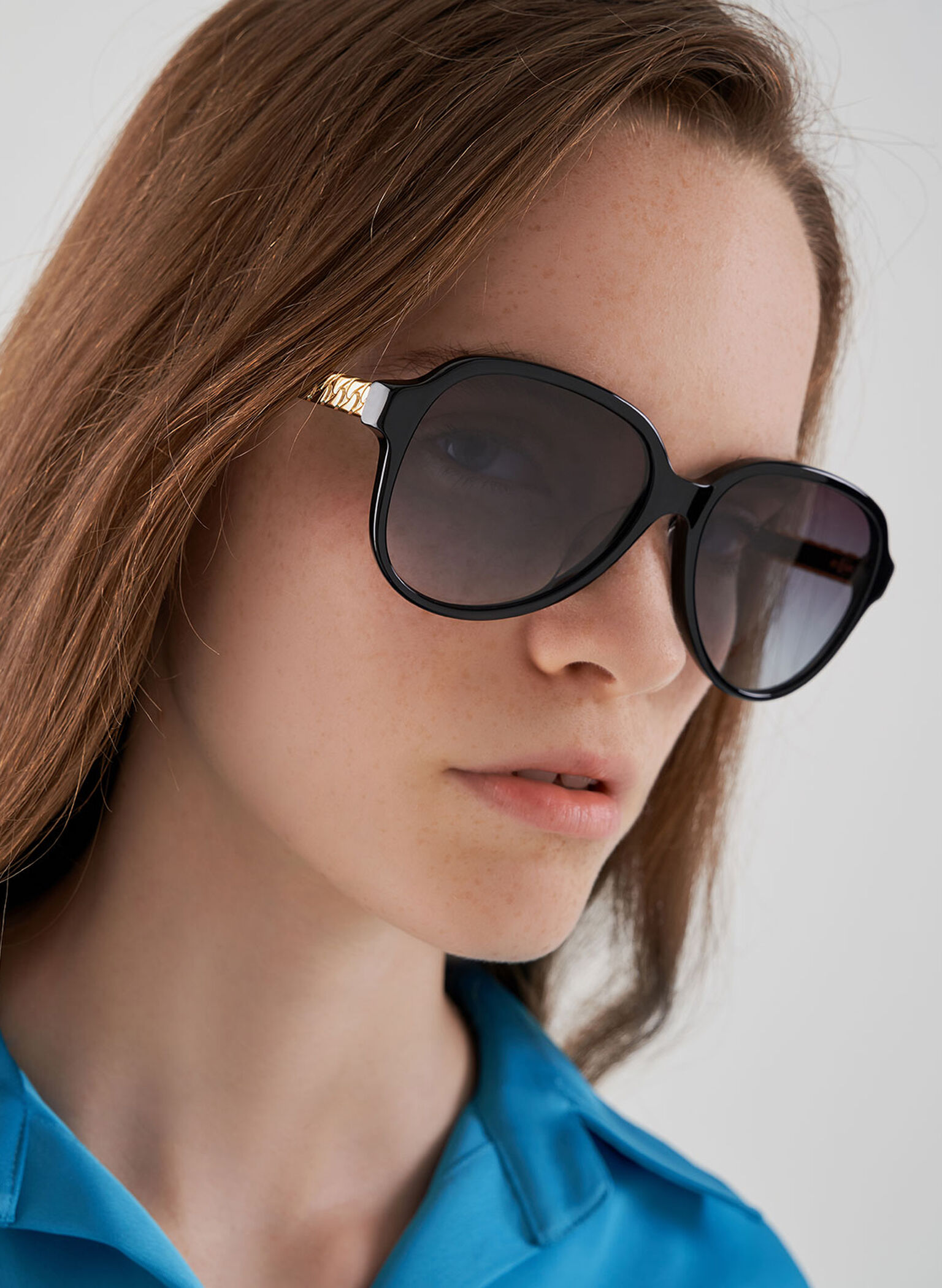 Metallic Braided Temple Recycled Acetate Aviator Sunglasses, Black, hi-res