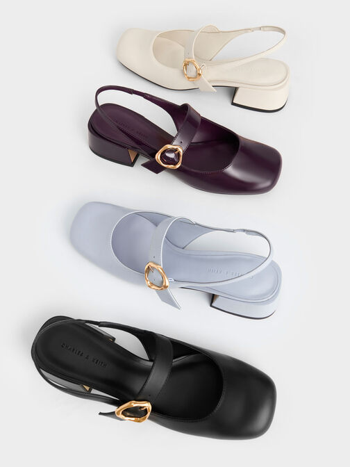 Patent Buckle Strap Slingback Pumps, Maroon, hi-res