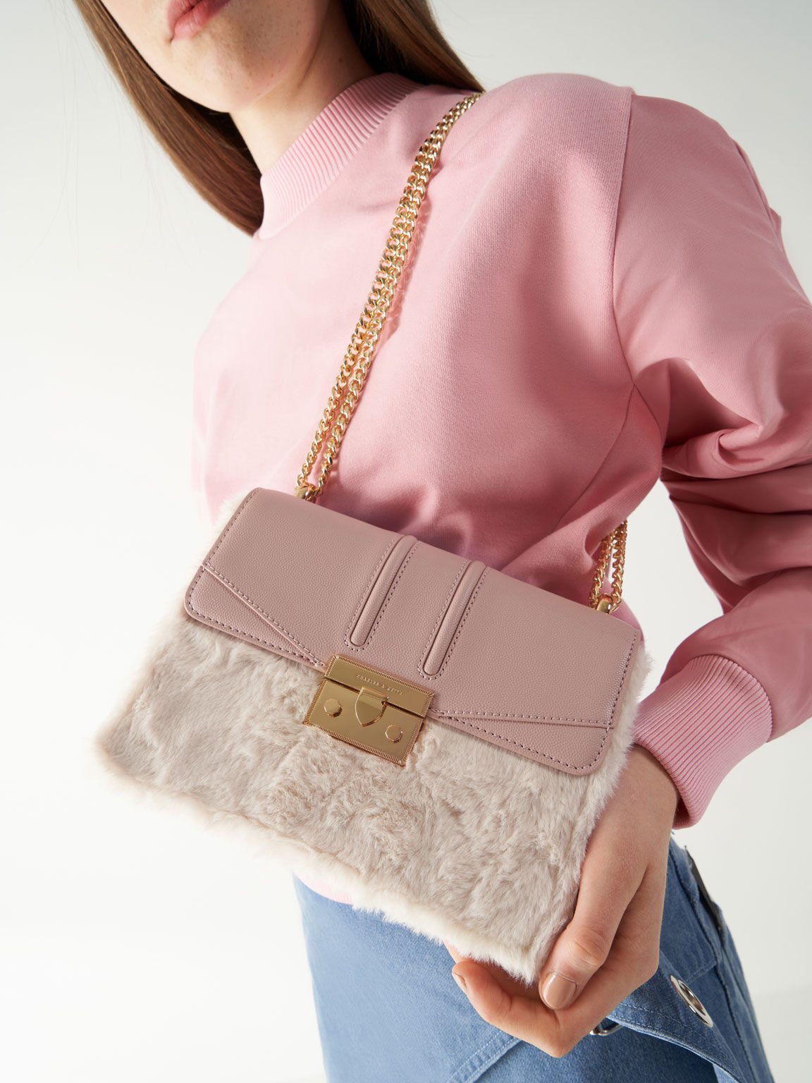 Charles and keith furry bag clearance