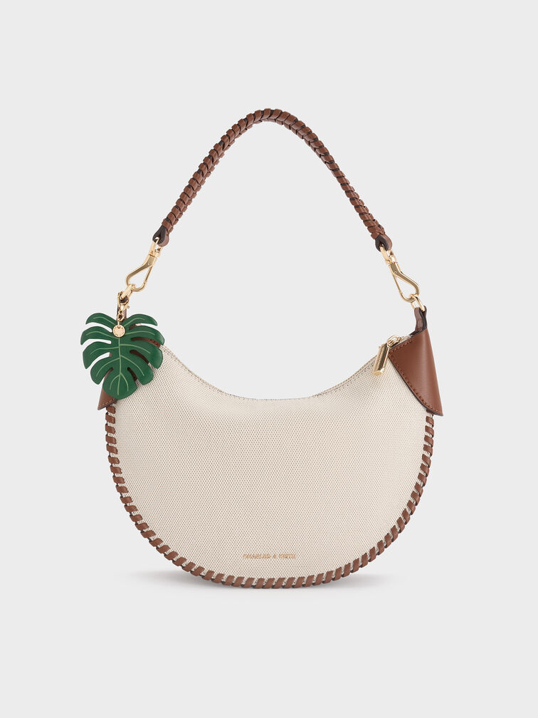 Blume Canvas Braided Curved Hobo Bag, Lona gris pardo, hi-res