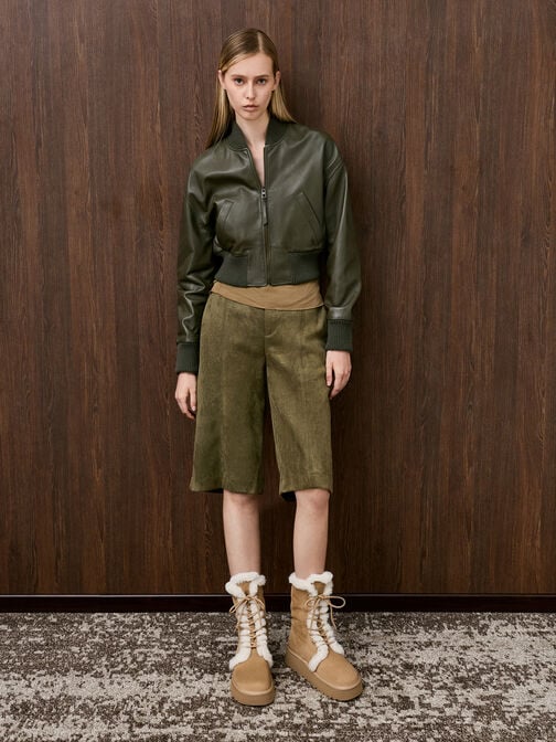 Faux Suede & Faux Fur Foldover Flatform Boots, Sand, hi-res