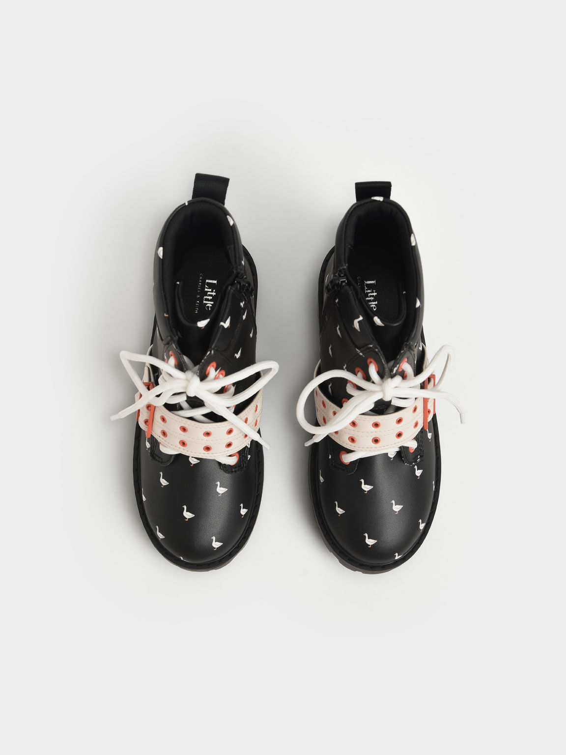 Girls' Printed Lace-Up Ankle Boots, Black Textured, hi-res
