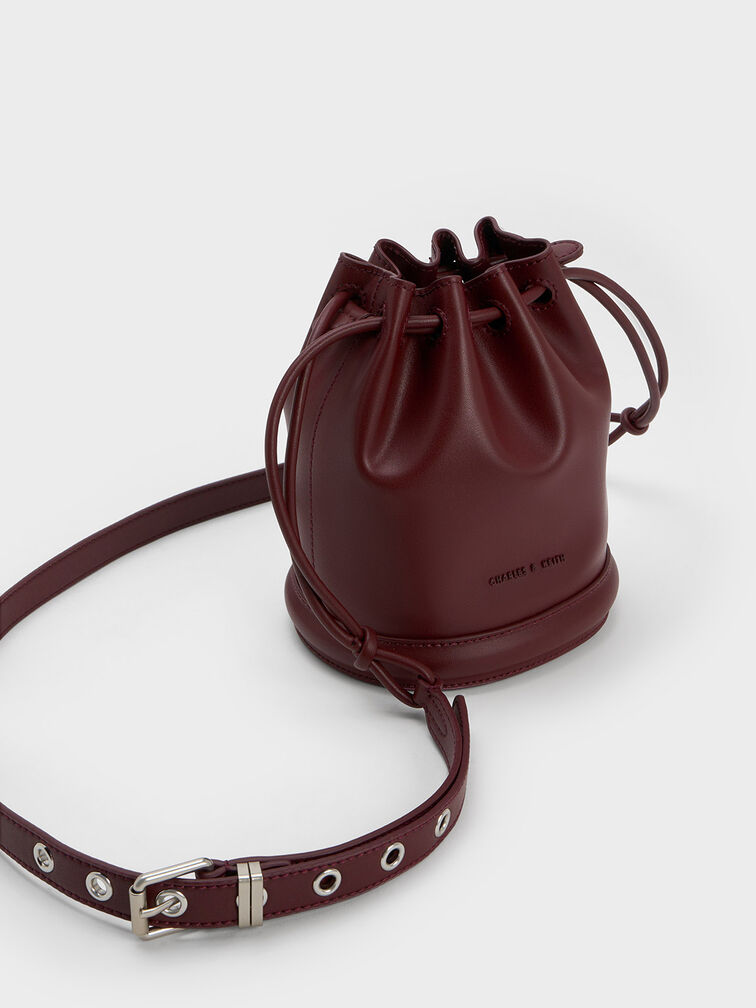 Blossom Drawstring Bucket Bag, Dark Chocolate, hi-res