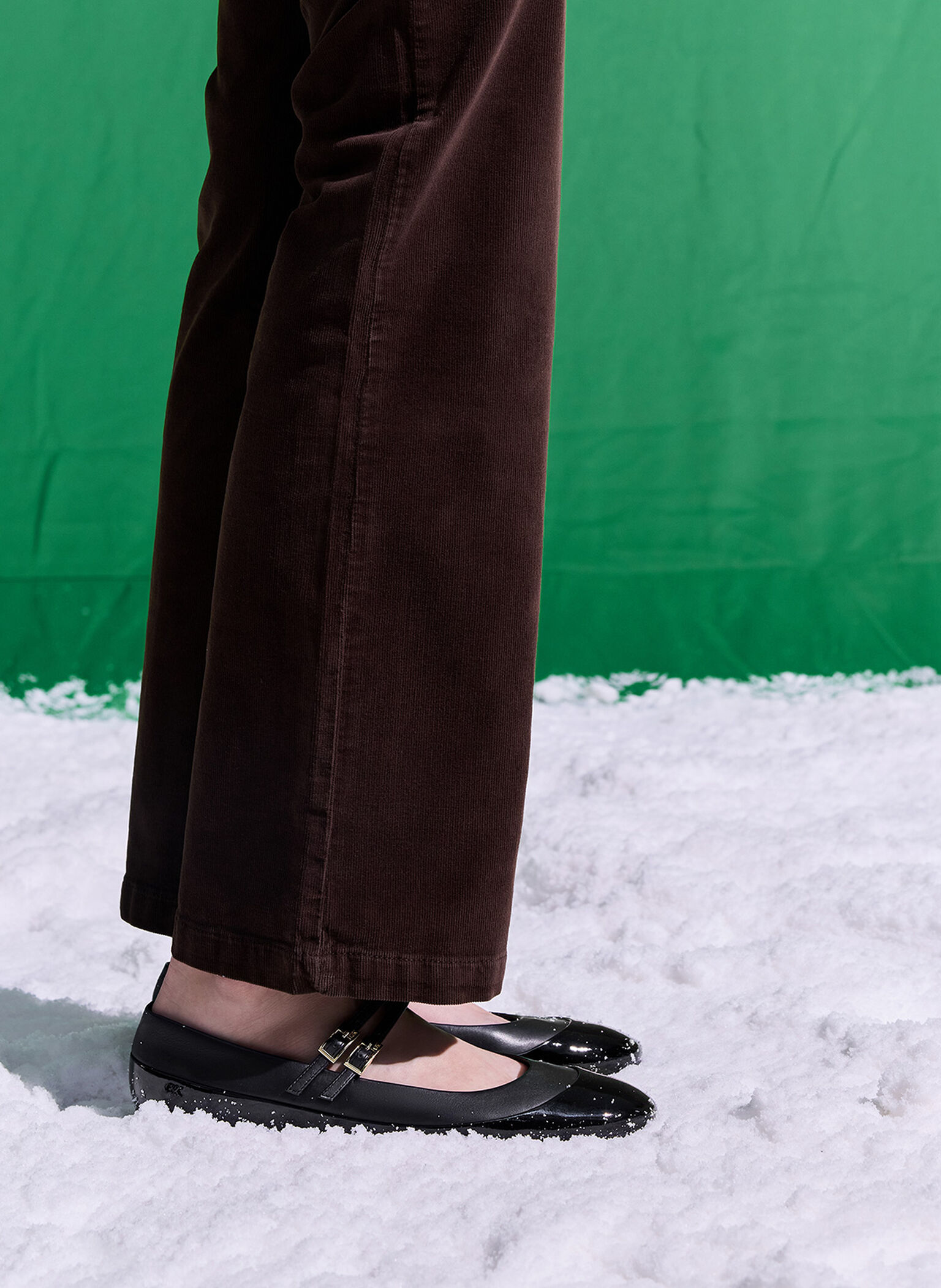 Leather & Patent Double-Strap Mary Jane Flats, Black, hi-res