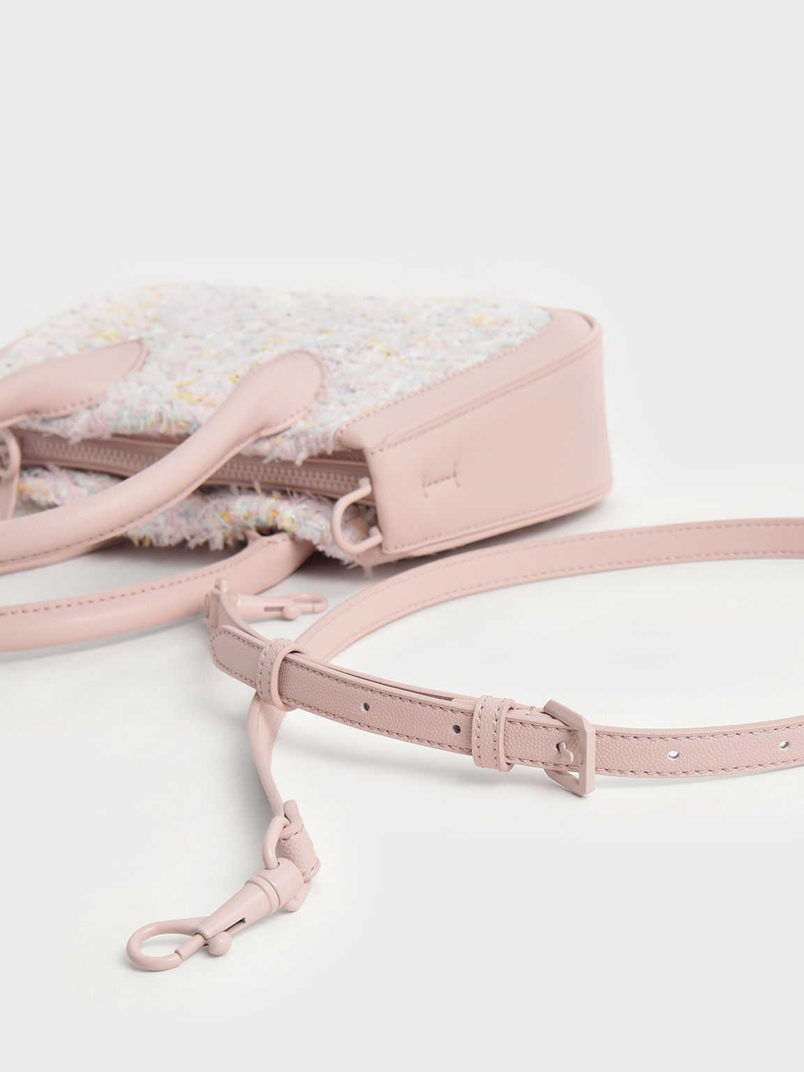 Micaela Tweed Quilted Sculptural Tote Bag, Light Pink, hi-res