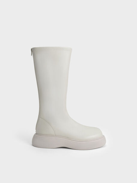 Chalk Chunky Sole Knee-High Boots CHARLES & KEITH US