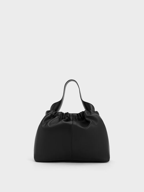 Ally Ruched Slouchy Chain-Handle Bag, Noir, hi-res