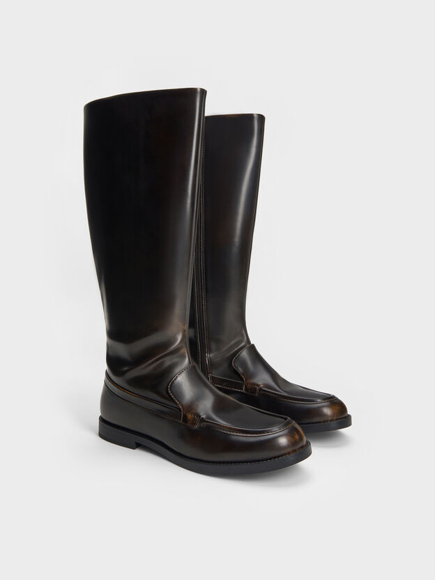 Jagger Knee-High Loafer-Boots, Dark Brown, hi-res