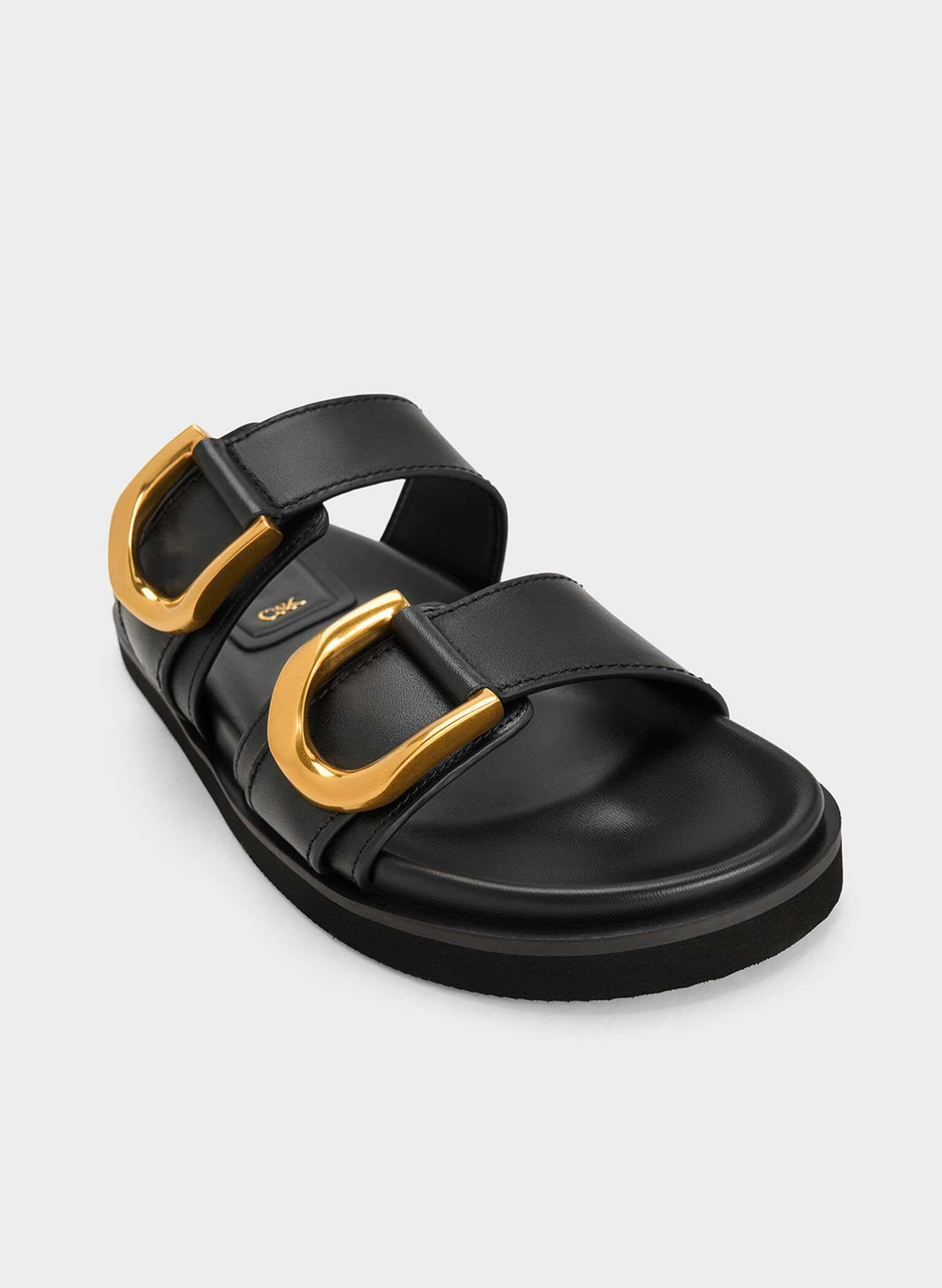 Gabine Buckled Leather Slides, Black, hi-res