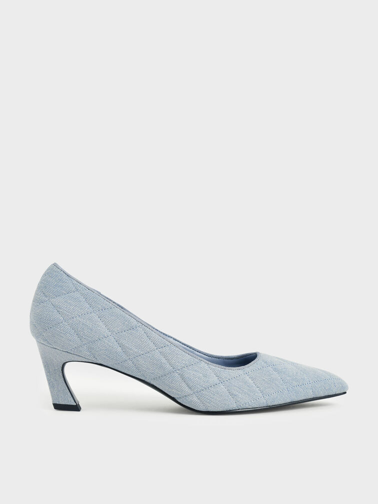 Denim Quilted Pumps, Light Blue, hi-res