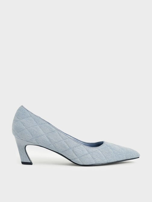 Denim Quilted Pumps, Light Blue, hi-res