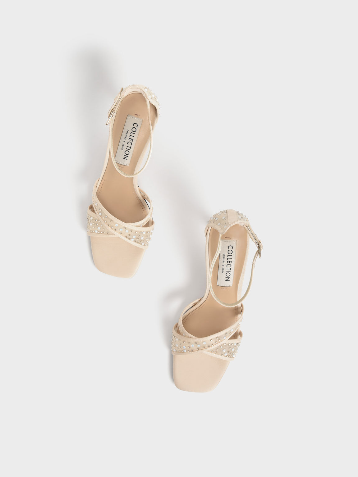 Blythe Mesh & Satin Embellished Sandals, Nude, hi-res