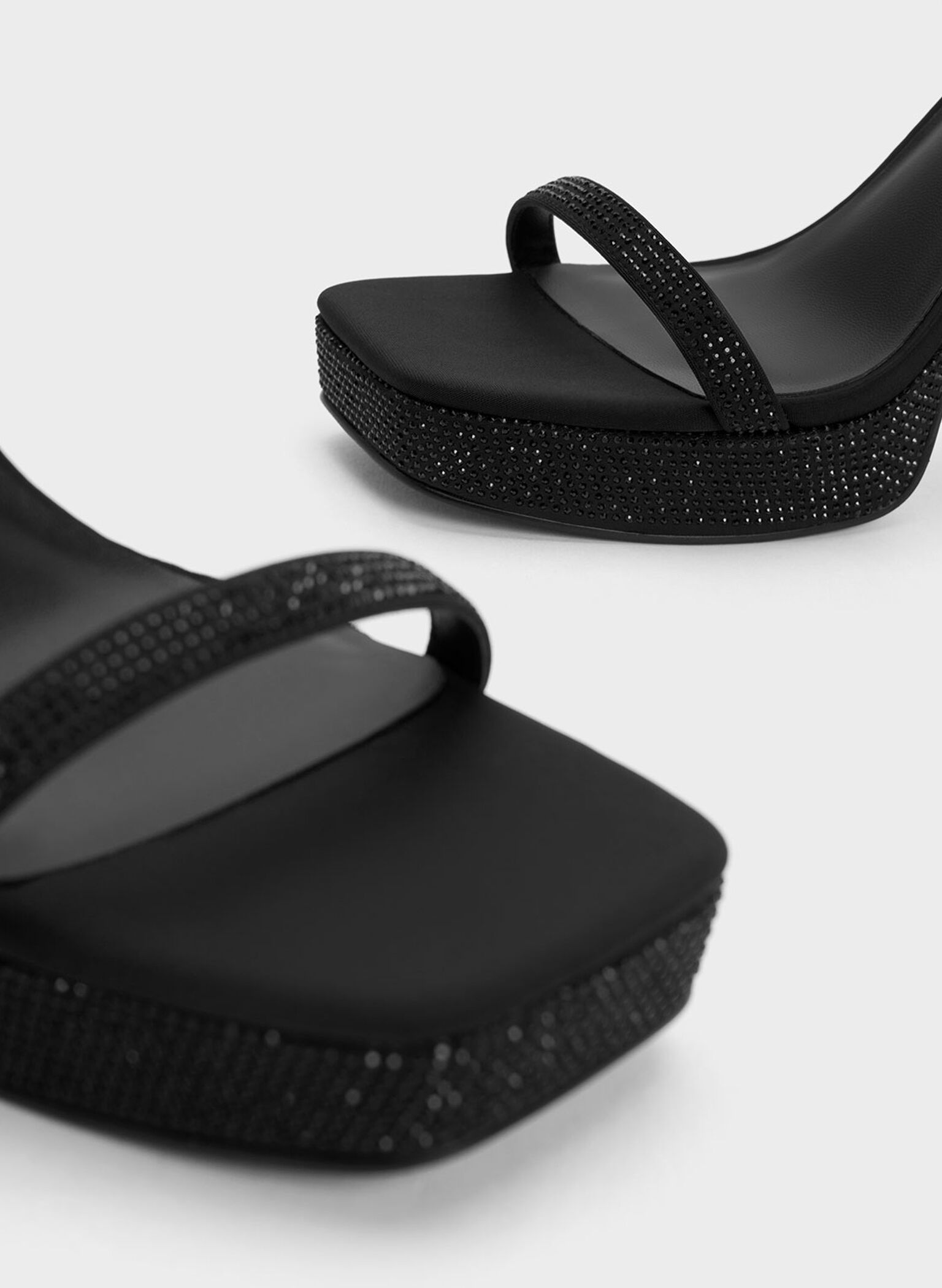 Crystal Ankle-Strap Platform Sandals, Black Textured, hi-res