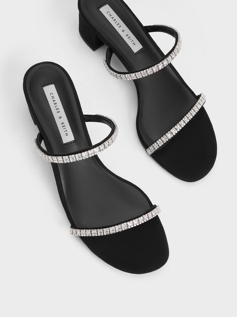 Ambrosia Textured Gem-Embellished Mules, Black Textured, hi-res