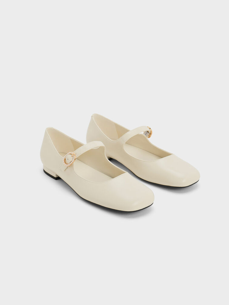 Pearl-Buckle Mary Janes, Cream, hi-res