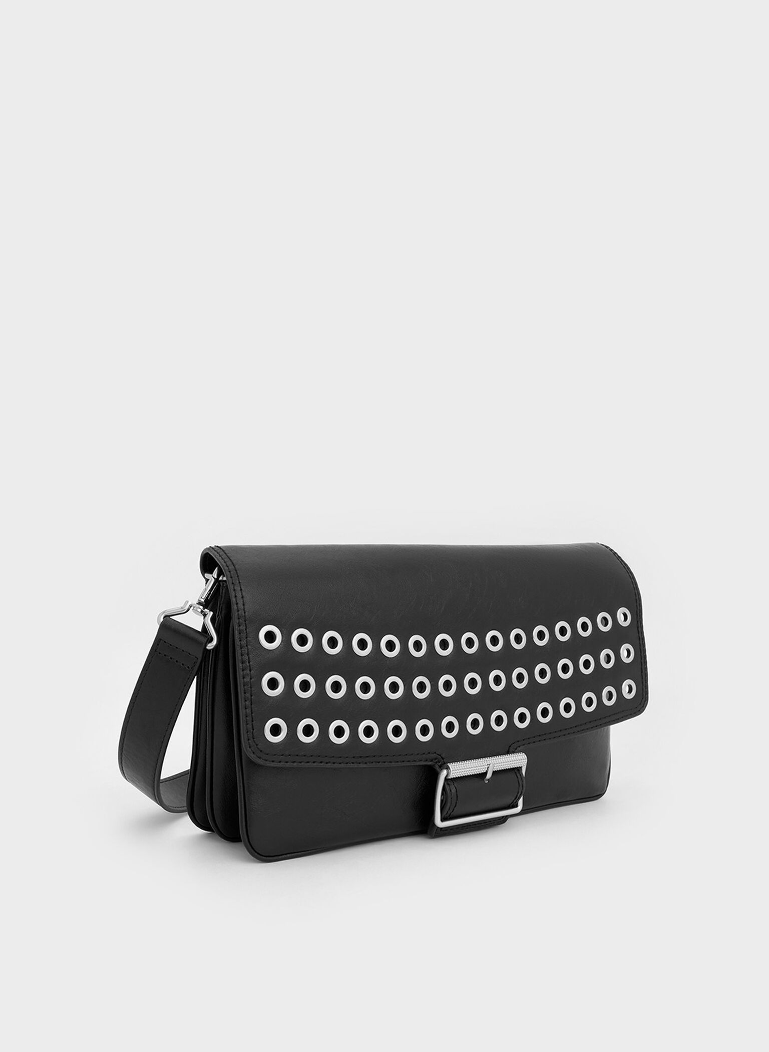 Liv Grommet Chain-Handle Shoulder Bag, Noir, hi-res