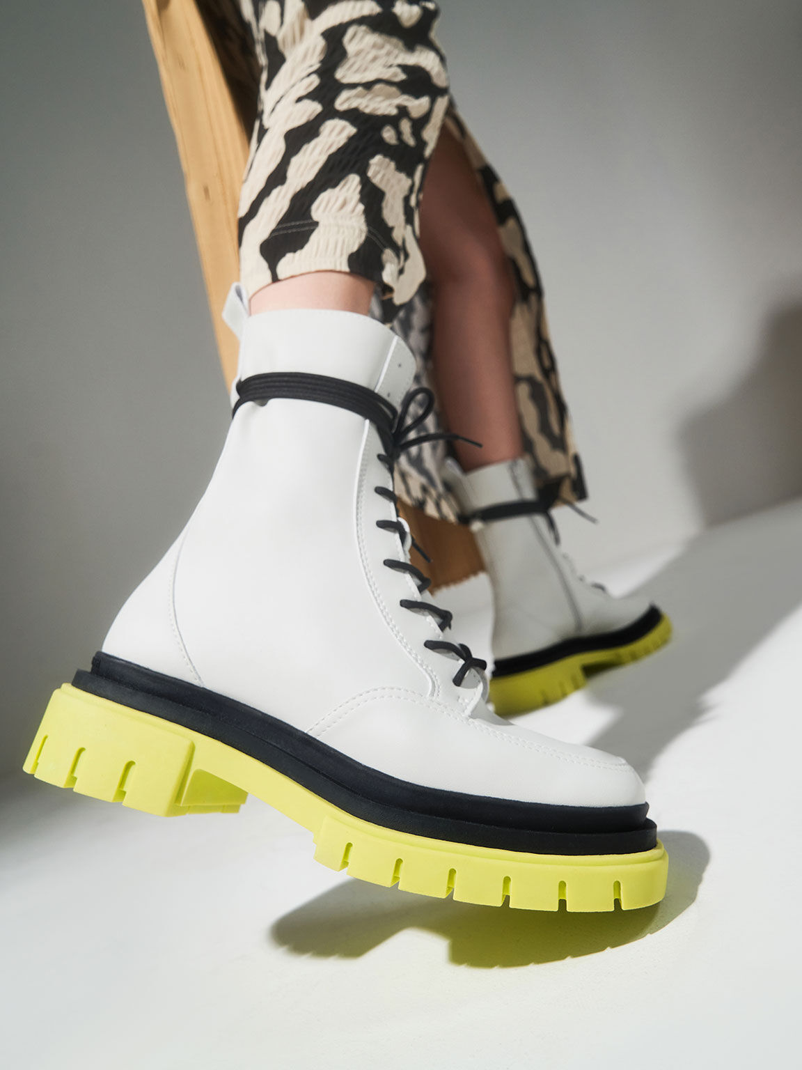 Iggy Coloured Sole Combat Boots​, Lime, hi-res