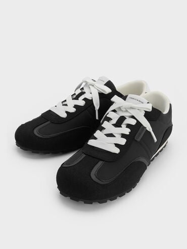 Nylon Contrast-Panel Lace-Up Sneakers, Black Textured, hi-res