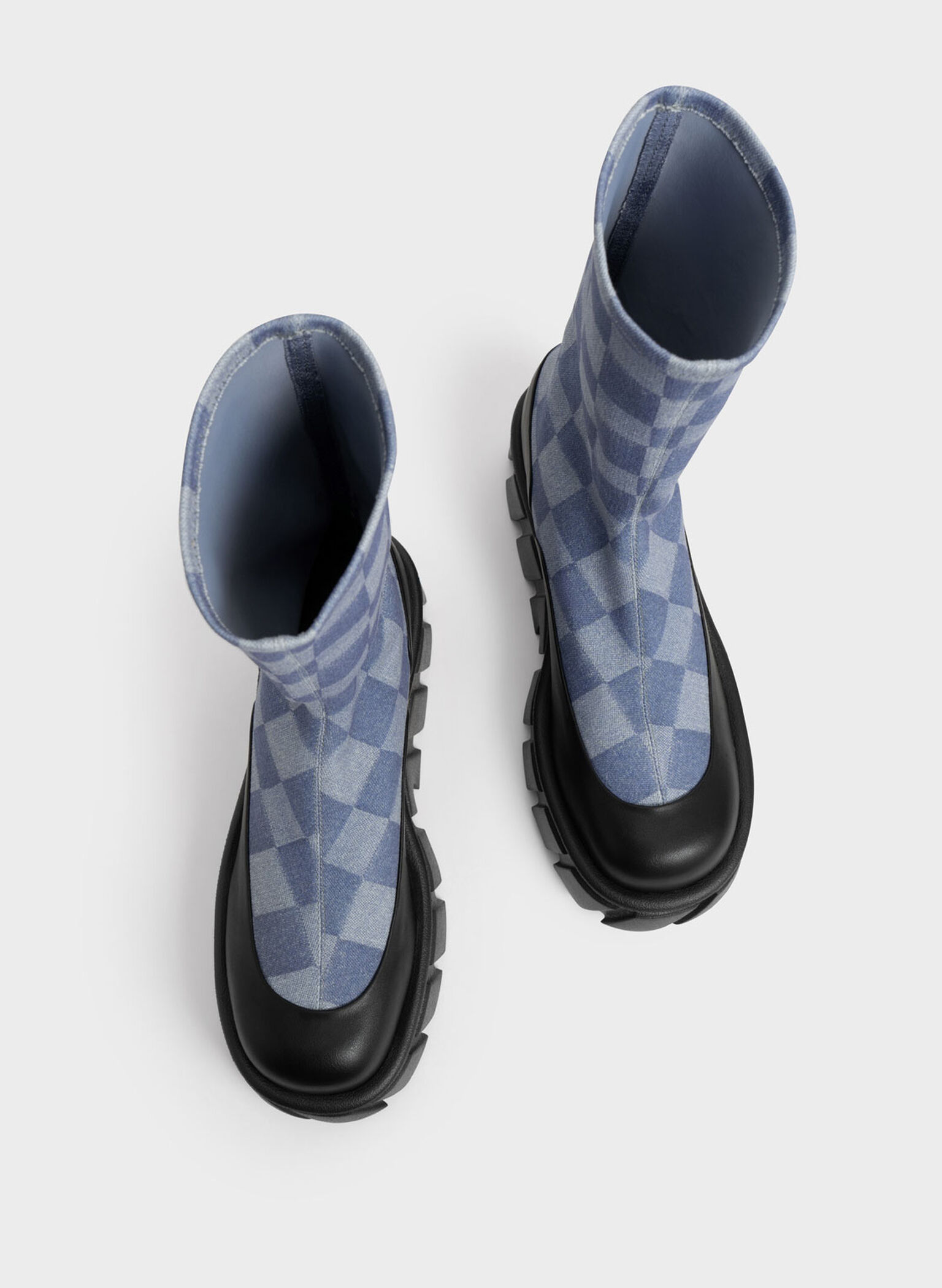 Multicoloured Aberdeen Denim Checkered Platform Boots - CHARLES & KEITH US
