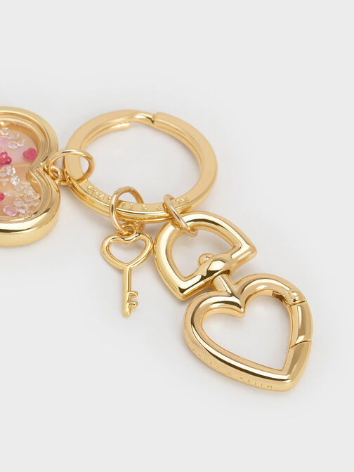 Heart Lock Crystal Keychain, Gold, hi-res