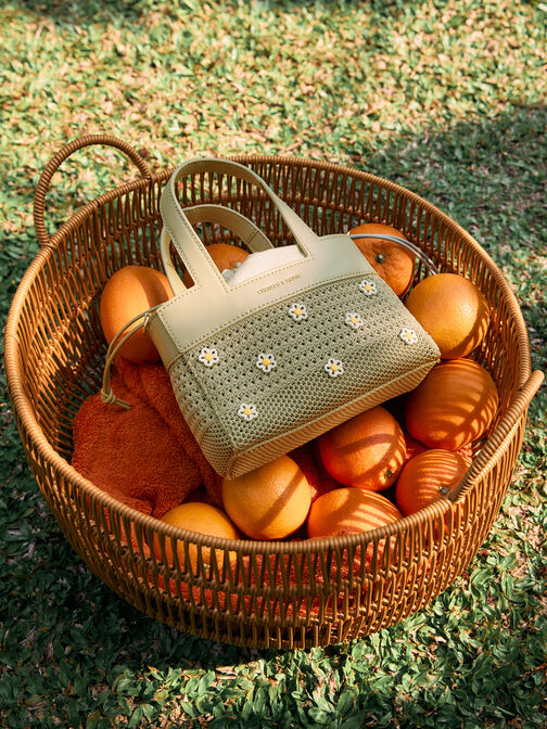 Girls' Ida Flower Knitted Mini Bag, Pale Olive, hi-res