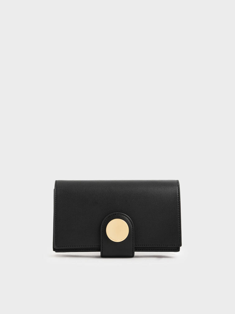 Mini Chrome Button Wallet, Black, hi-res
