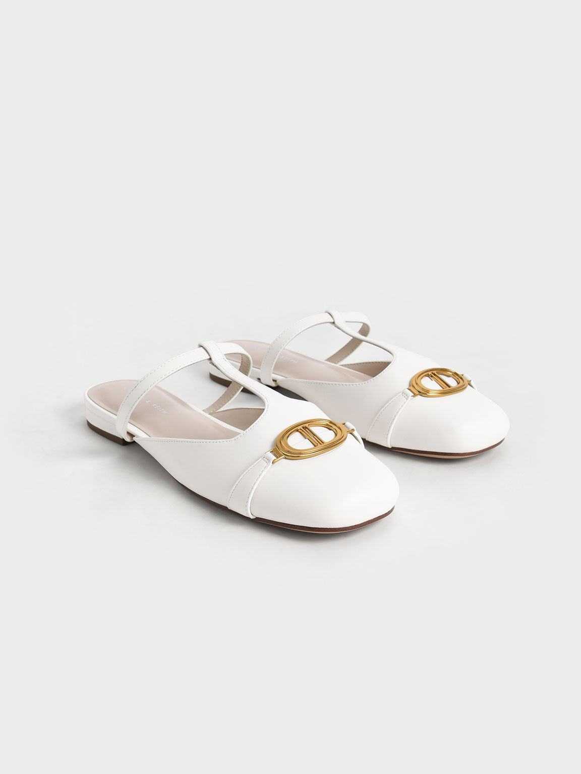 Metallic Accent Cut-Out Flat Mules, White, hi-res