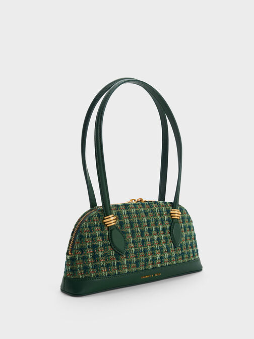 Trudy Tweed Elongated Handle Shoulder Bag, Dark Green, hi-res