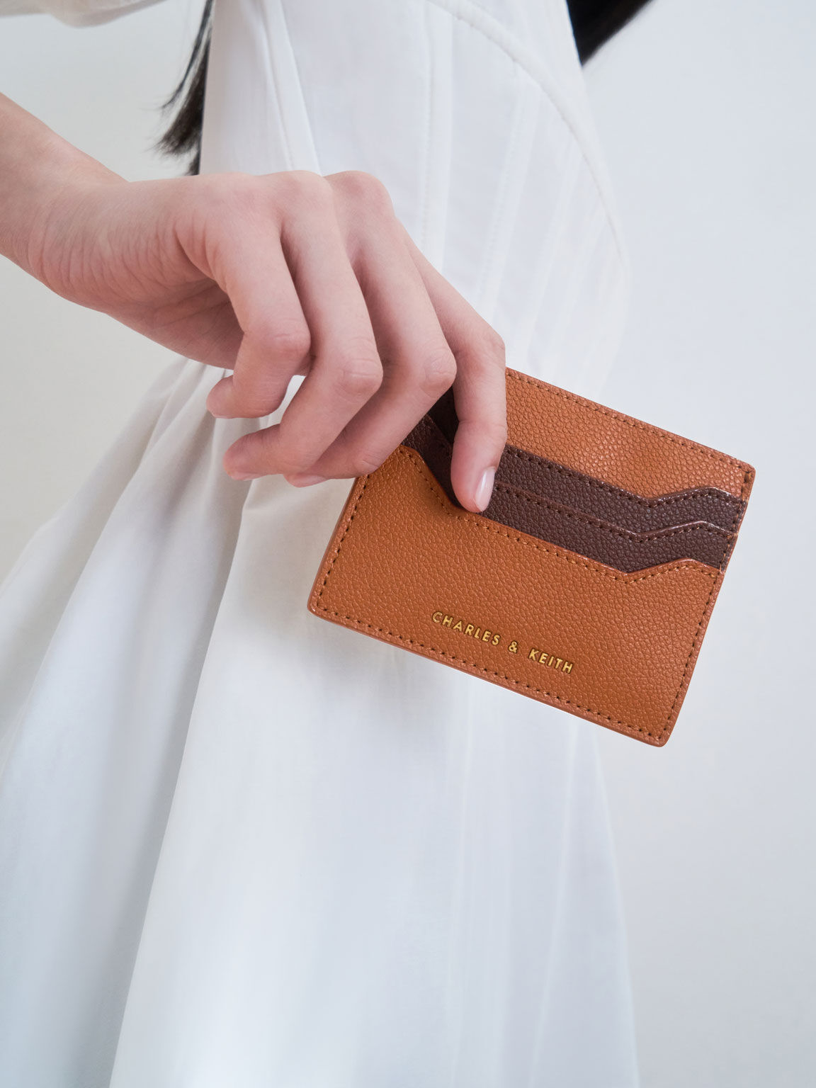 Geometric Multi-Slot Cardholder, Cognac, hi-res