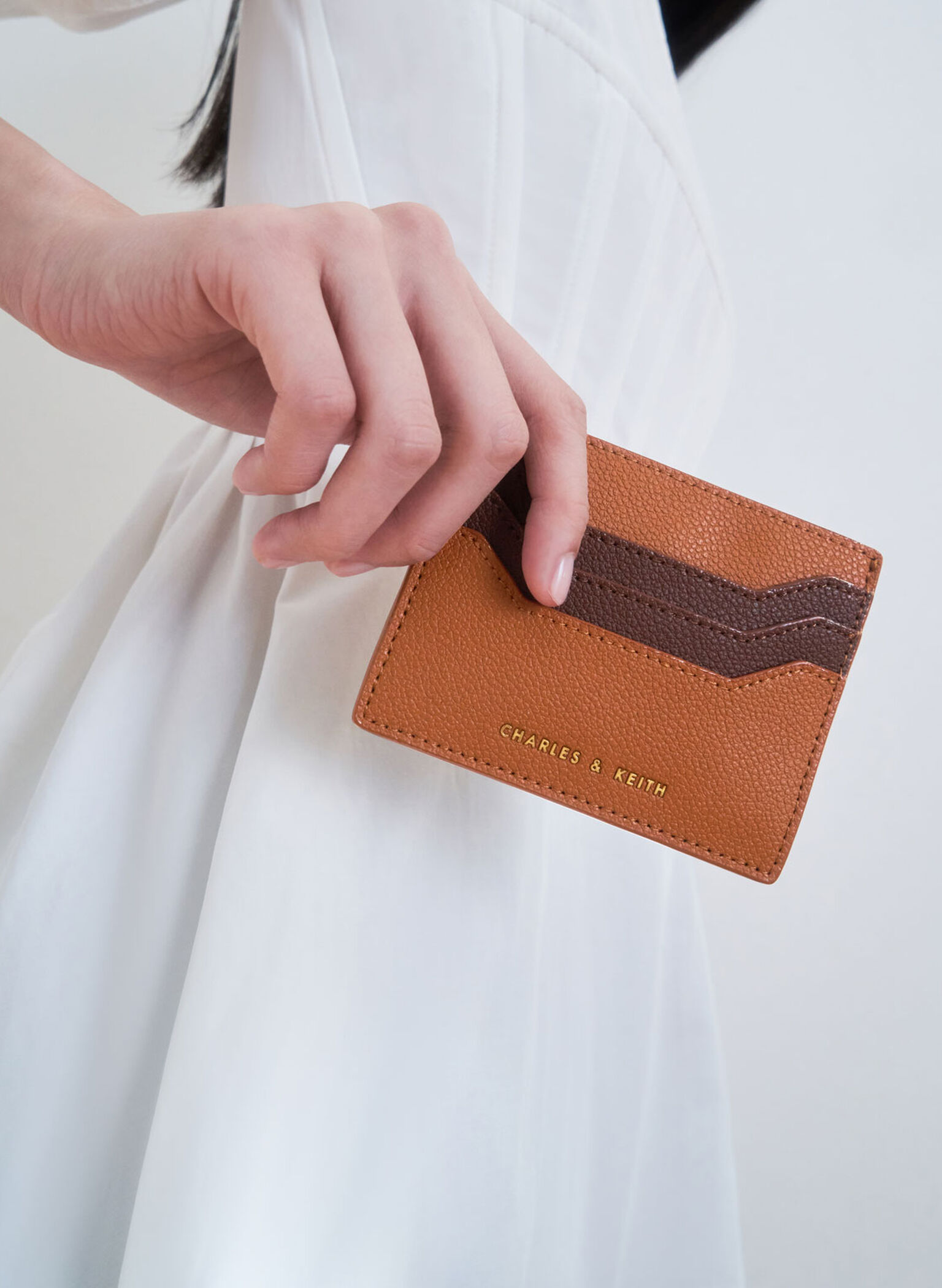 Geometric Multi-Slot Card Holder, Cognac, hi-res