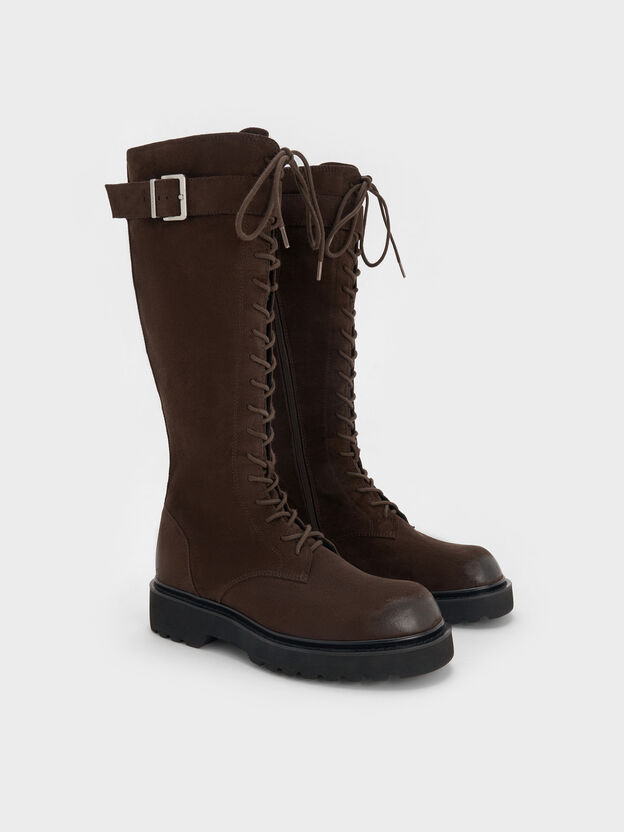 Darian Faux Suede Knee-High Boots, Dark Brown Textured, hi-res