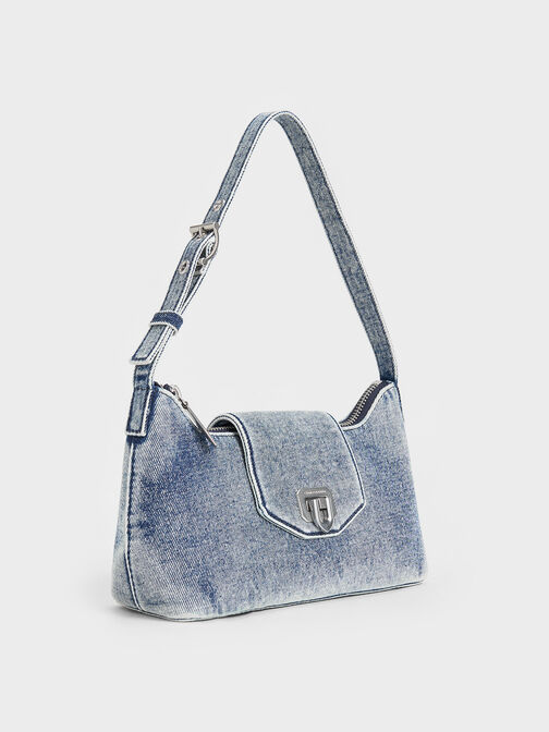 Arwen Denim Belted Shoulder Bag, Denim Blue, hi-res