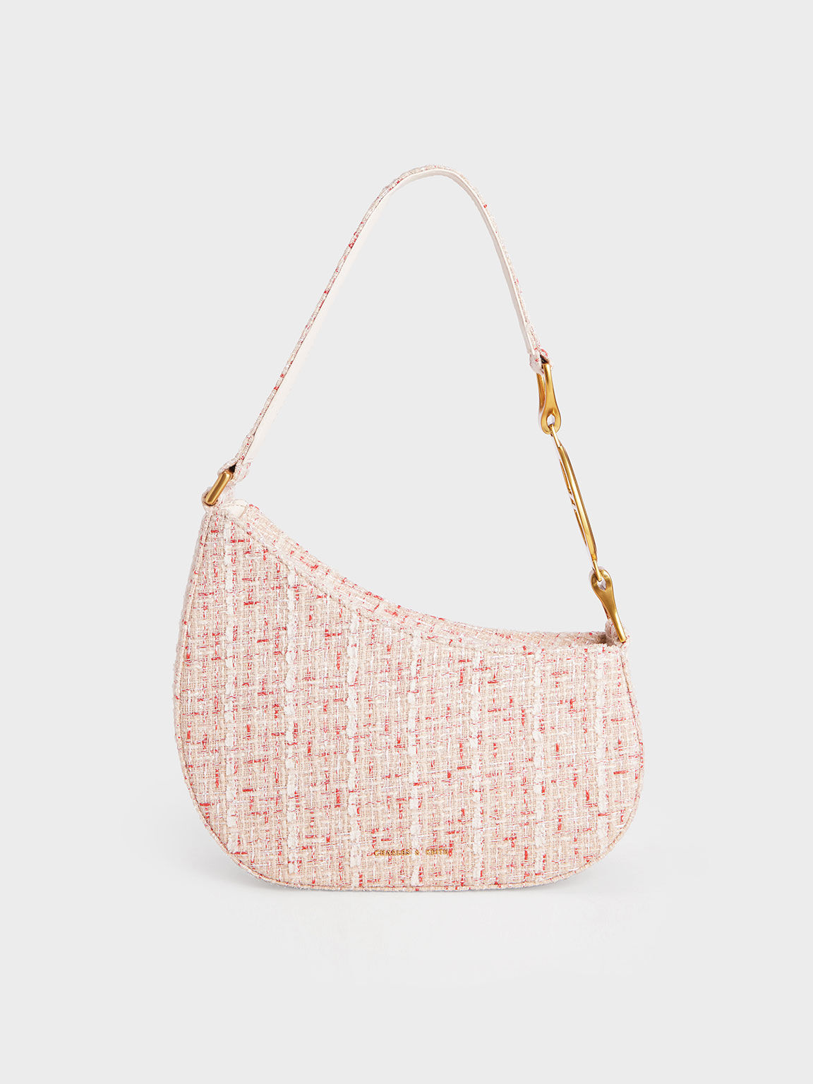 Tweed Asymmetrical Shoulder Bag, Cream, hi-res