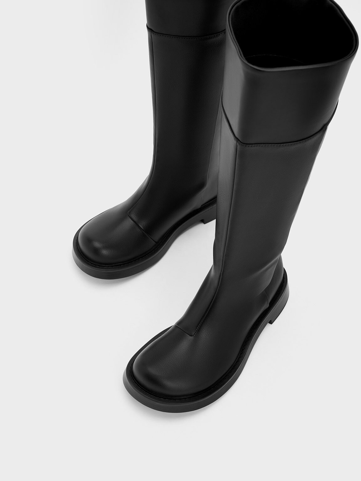 Black round toe knee high boots outlet